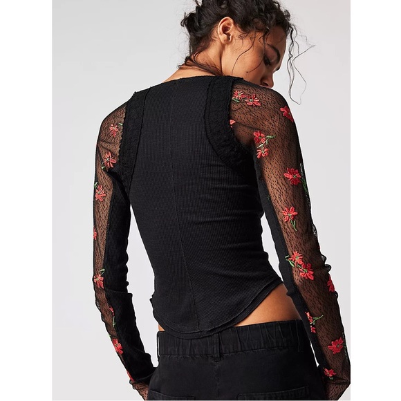 Free People Jolie Top Black Combo Size Medium NWT - Picture 3 of 8